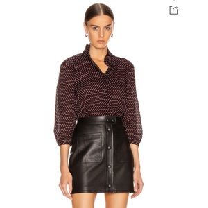 NWT FRAME Grace Heart Print Ruffle Trim Silk Blouse